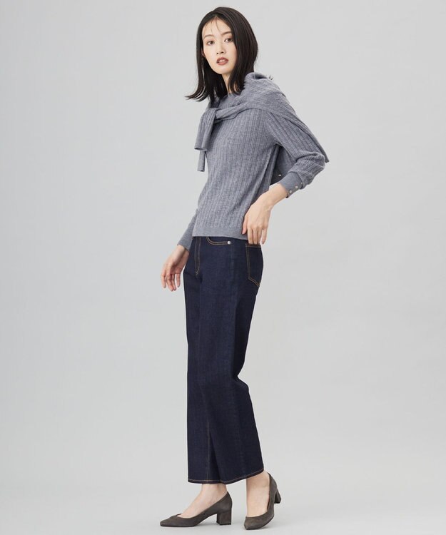 J.PRESS LADIES S 【洗える】BASIC STRETCH DENIM ボーイフィット パンツ ネイビー系
