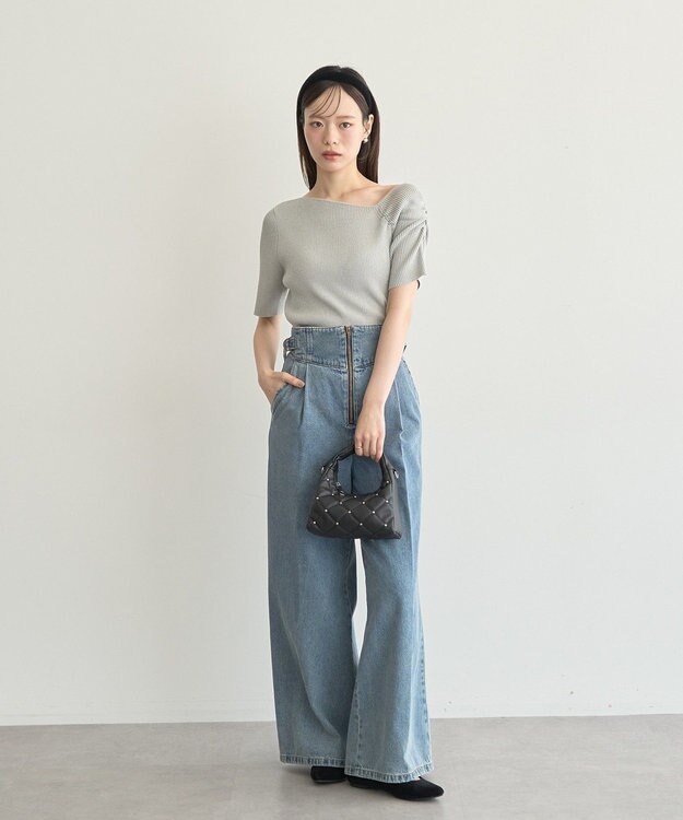 earth music&ecology アシメネックリブニットプルオーバー Gray Mixture