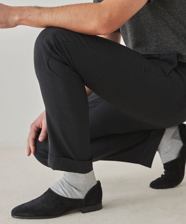 GOTAIRIKU ロングセラー【洗える/折り目加工/シワになりにくい/ウエストアジャスター】ウォッシャブル サマーウール100％パンツ_定番色(ノータック)25年モデル グレー系