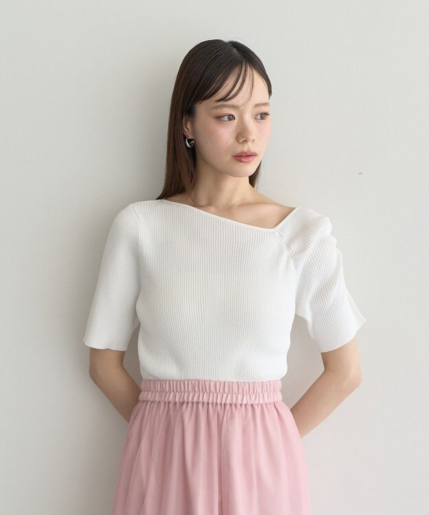 earth music&ecology アシメネックリブニットプルオーバー Off White