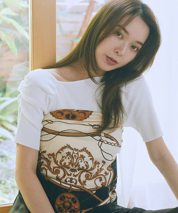 earth music&ecology アシメネックリブニットプルオーバー Off White