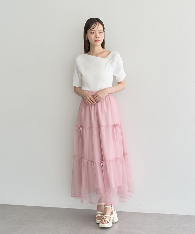 earth music&ecology アシメネックリブニットプルオーバー Off White