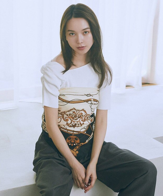 earth music&ecology アシメネックリブニットプルオーバー Off White