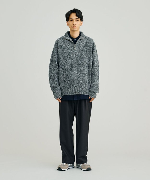 J.PRESS YORK STREET 【UNISEX】ウールカシミヤ ハーフジップニット ブラック系1