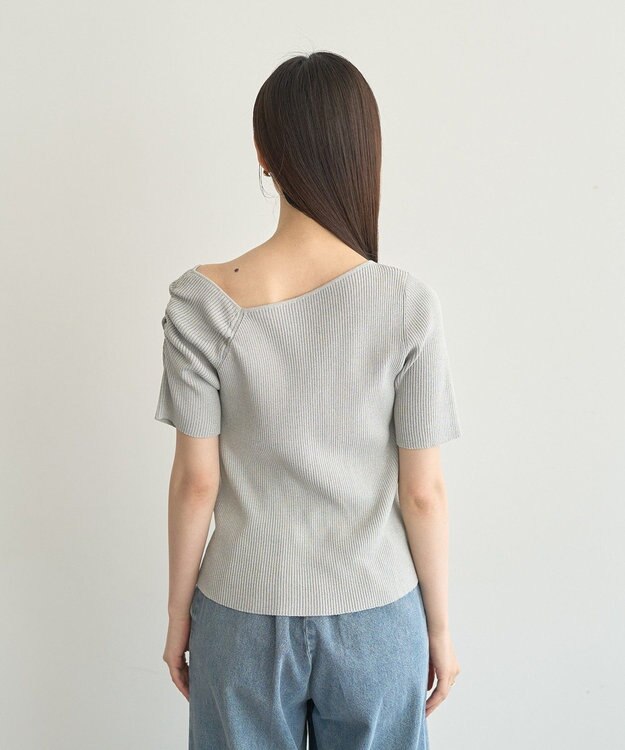 earth music&ecology アシメネックリブニットプルオーバー Gray Mixture