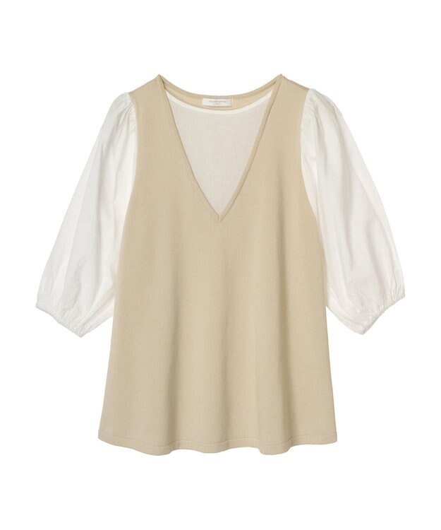 Green Parks ベスト風ドッキングニットプルオーバー Light Beige