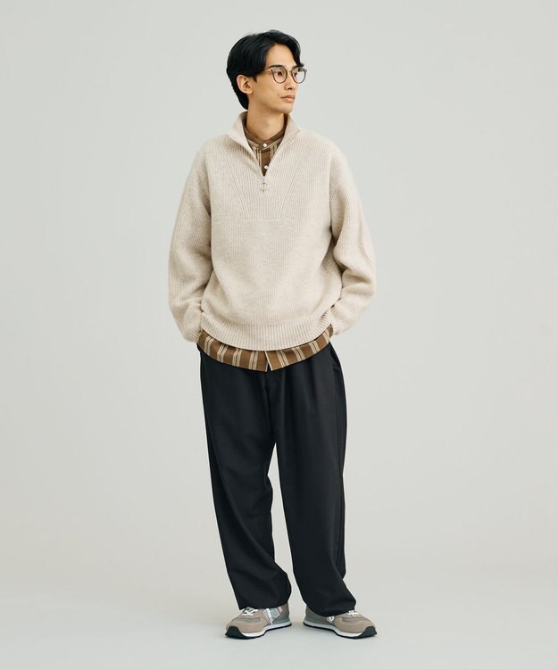 J.PRESS YORK STREET 【UNISEX】ウールカシミヤ ハーフジップニット ベージュ系