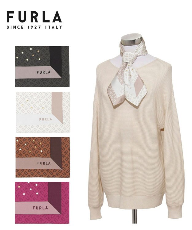 MOONBAT FURLA(フルラ)シルクツイル アーチロゴ スカーフ 65cm×65cm オフホワイト