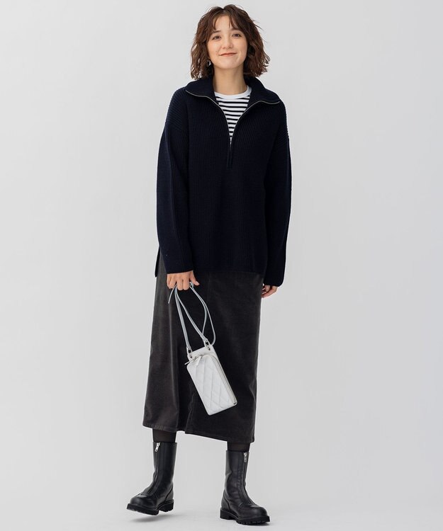 23区 L 【洗える】ウールコード ハーフジップ ニット ダークネイビー系