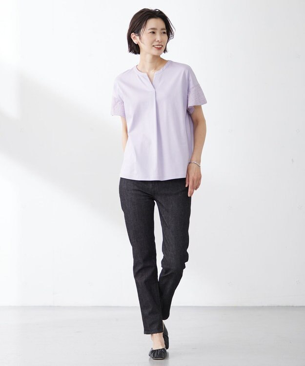 J.PRESS LADIES 【接触冷感・吸水速乾】MULTI EFFECT JERSEY フレアースリーブ カットソー ふじ色系