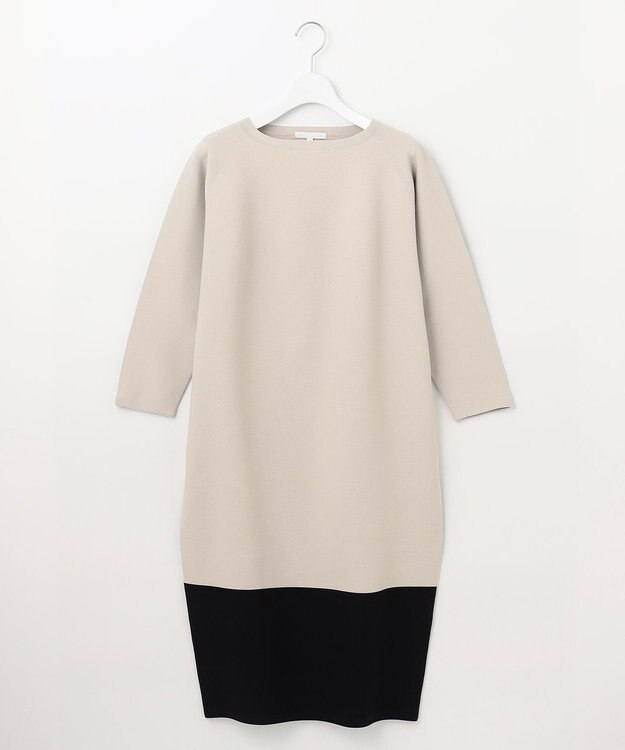 自由区 【洗える】ポリエステルホールガーメントニット ワンピース シャンパンベージュ×ブラック