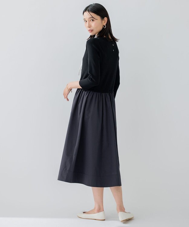 23区 【洗える】ハイカウントライトタフタ ドッキング ワンピース ブラック