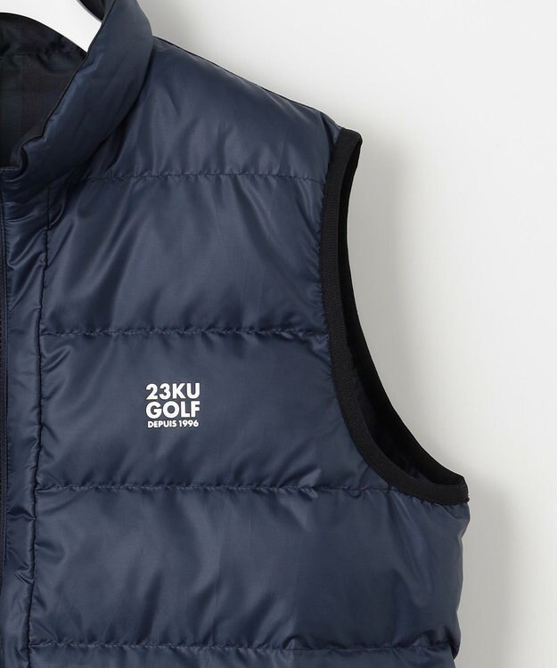 23区GOLF 【MEN】無地×チェック リバーシブル ダウンベスト ネイビー系