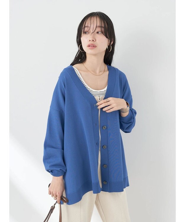 earth music&ecology Ｖネックビッグシルエットカーディガン Blue