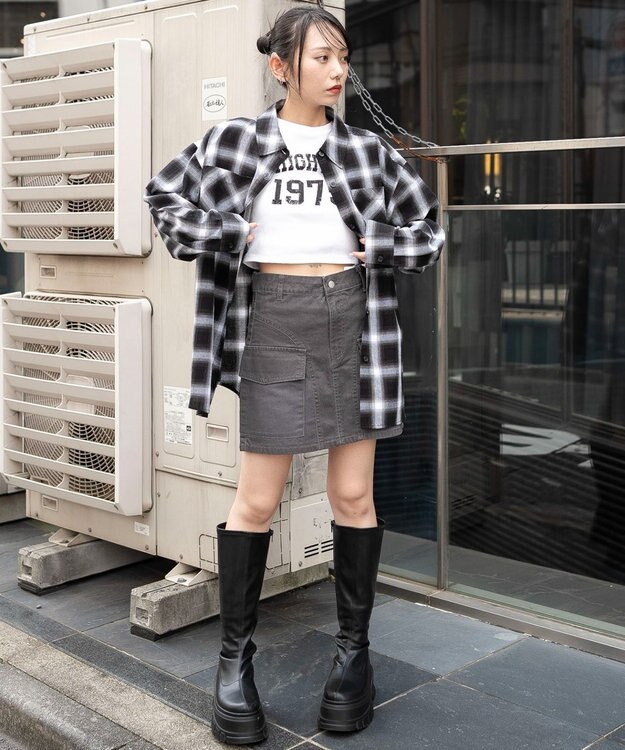 WEGO ヴィンテージウォッシュカーゴミニスカート ブラック中濃色