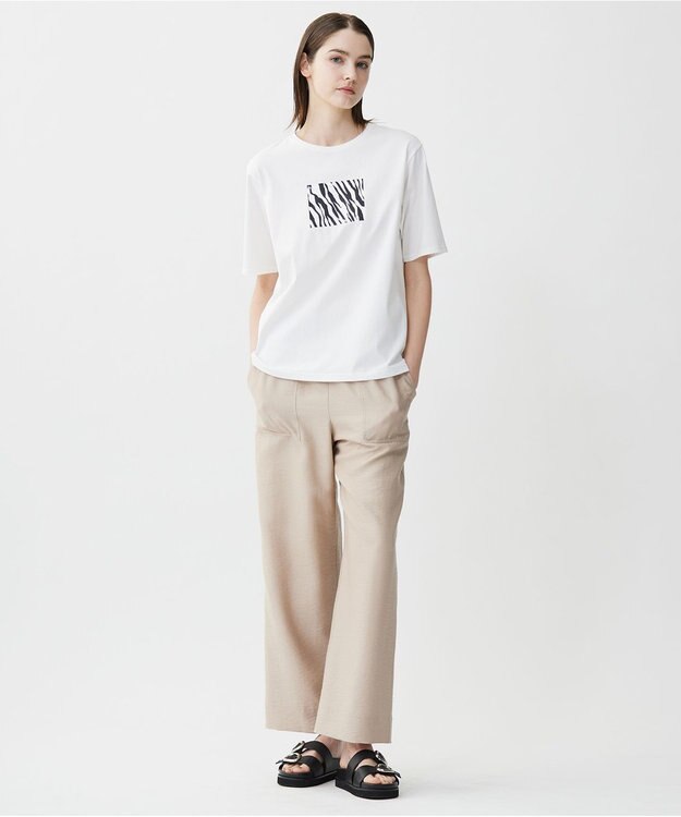 ICB L 【接触冷感・UVケア・洗える】ゼブラ柄 TEE オフホワイト系