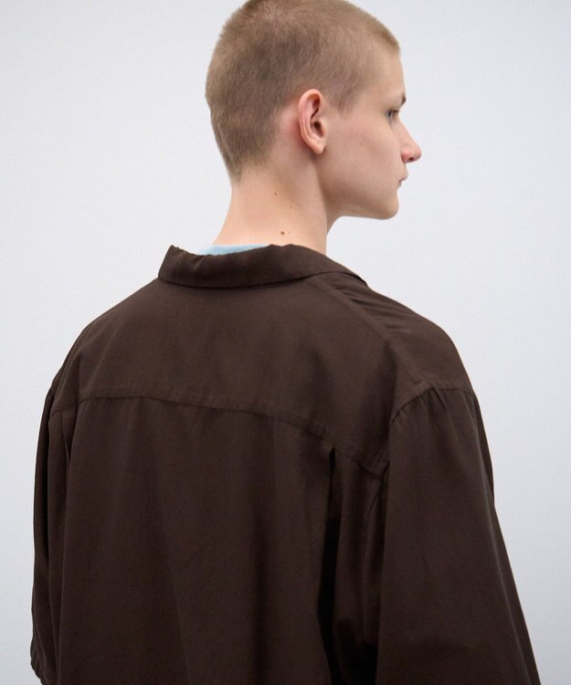 ATON COTTON SILK VIERA | オープンカラーハーフスリーブシャツ - UNSEX DARK BROWN