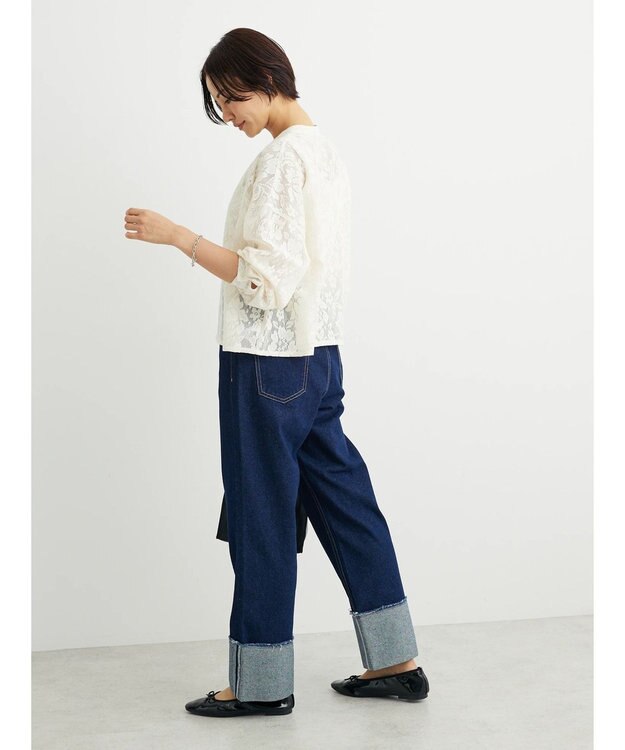 Green Parks ・ＥＬＥＮＣＡＲＥ　ＤＵＥ　バンドカラーレースシャツ Ivory