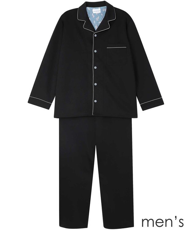 une nana cool 【綿混】ハイゲージダブルエアー メンズ長袖開襟 MADE WITH LIBERTY FABRIC ブラック