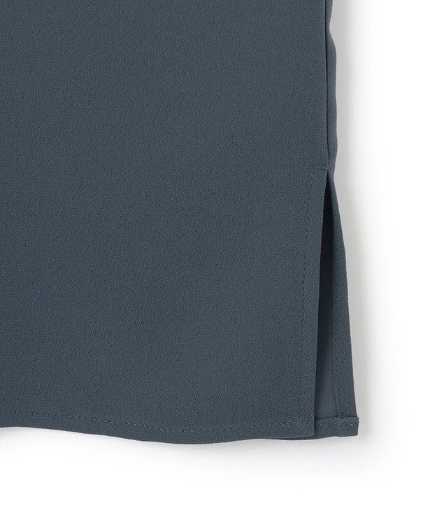 23区 S 【吸水速乾/UVカット/接触冷感】ストレッチジョーゼット バンドカラー カットソー ダークグリーン×ブラック