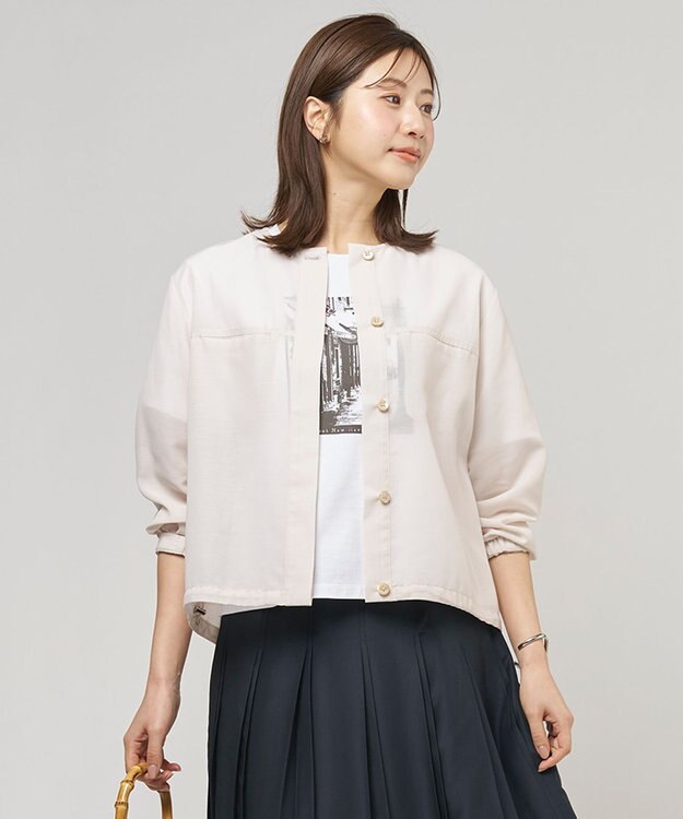 J.PRESS LADIES L Pe リネン シアー スラブ ノーカラー ブルゾン ライトベージュ系