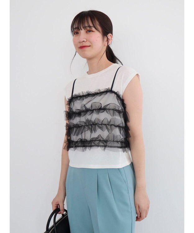 Green Parks ・ｓｗｉｎｇ　ｂｙ　ＳＥＴ２点チュールビスチェ＆フレンチＴ Off White