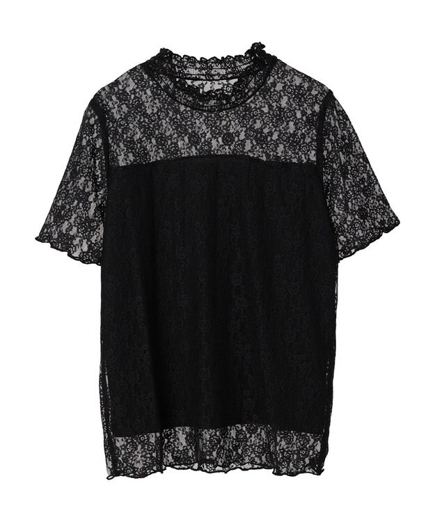 earth music&ecology レースドッキング半袖プルオーバー Black