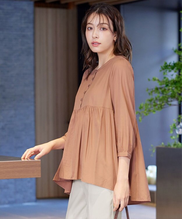 Tiaclasse L 【洗える】レーヨンツイルギャザーブラウス ピンク