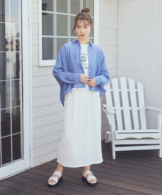 earth music&ecology ワイドシルエットシアーシャツ Blue