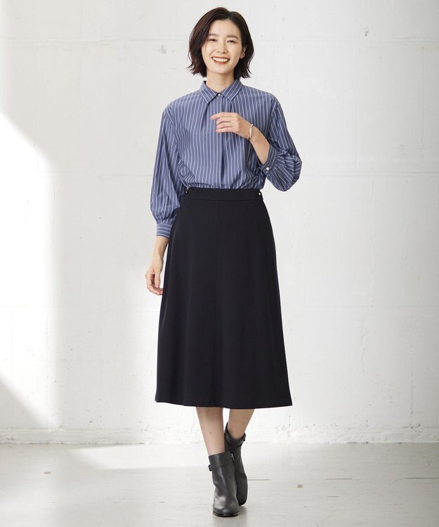 J.PRESS LADIES 【洗える】セルロースリバー スカート ネイビー系