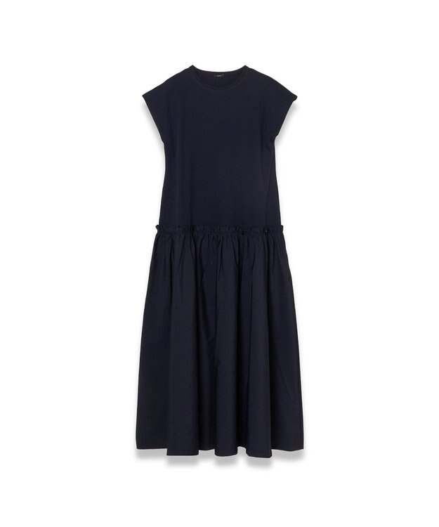 JOSEPH 【洗える】ポプリンジャージー　キャップスリーブドレス Navy