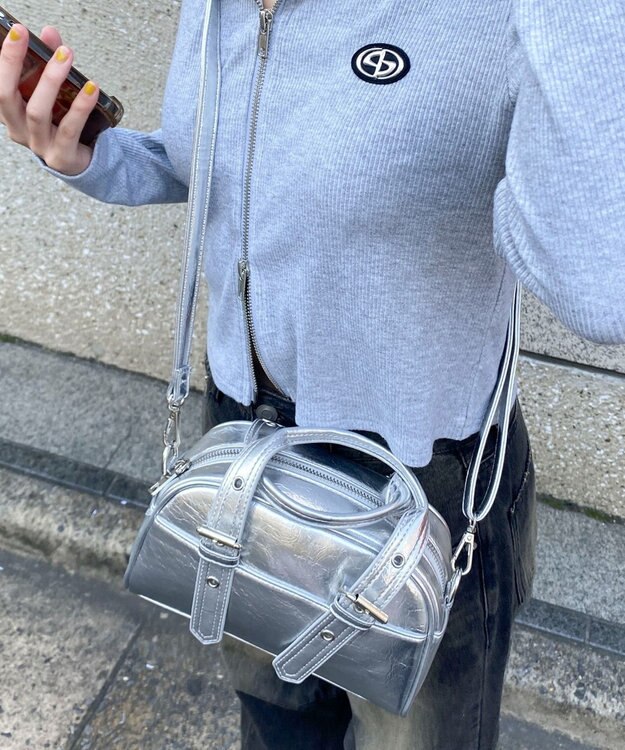 WEGO ハトメハンドルミニボストンショルダー シルバー