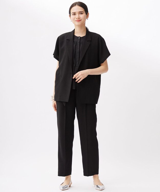 自由区 【カタログ掲載・セットアップ対応・接触冷感・UVカット・洗える】ライトリネンライクショートスリーブ ジャケット ブラック