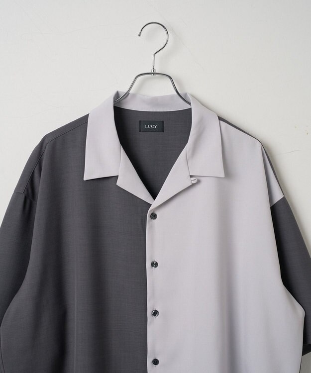 WEGO カラーブロックオープンカラーシャツ（S） ダークグレー