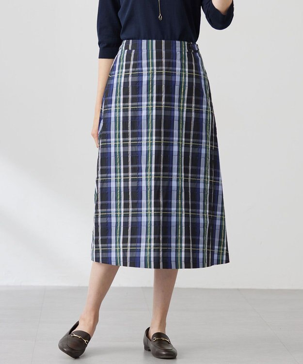 J.PRESS LADIES 【洗える】ECO DOBBY チェック スカート ネイビー系3