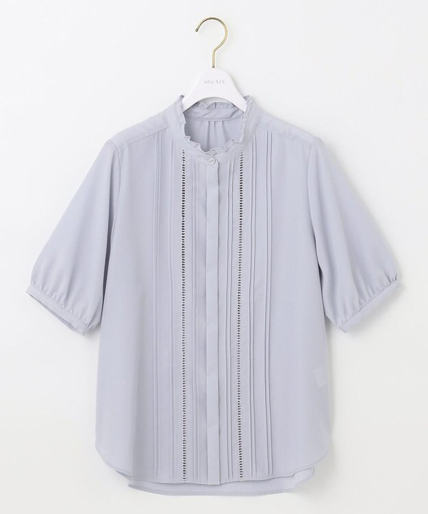 ANY SIS S 【洗える】フリルスタンドピンタック ブラウス ライトブルー