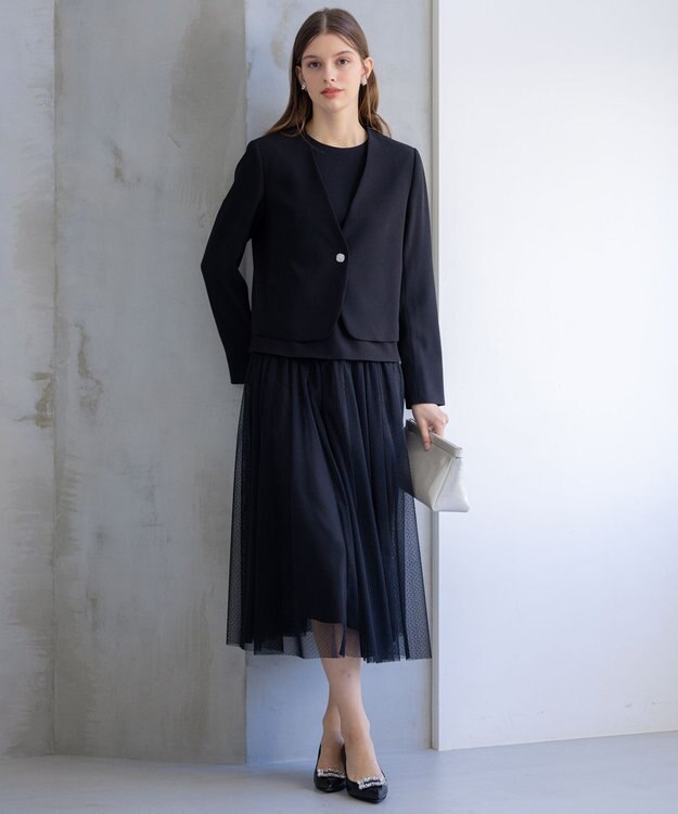 23区 L 【APPLAUDIR】クリアジョーゼット ドットチュールコンビ ドレス ブラック系