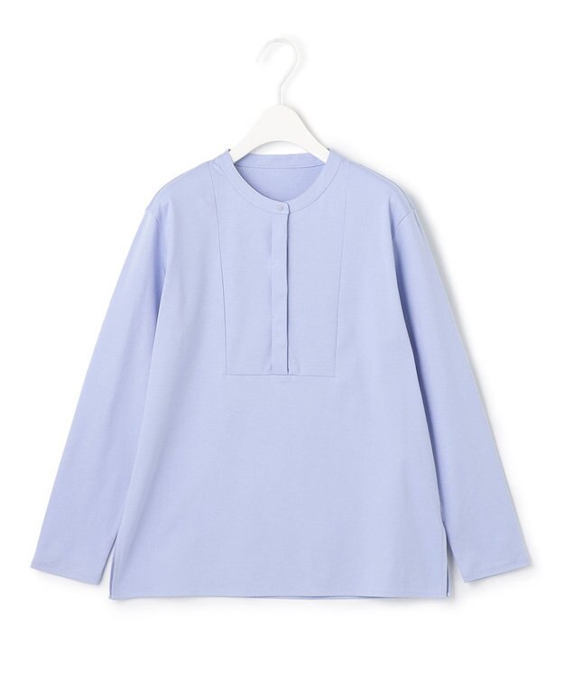 ICB L 【洗える】 コンパクトスムース バンドカラーカットソー サックスブルー系