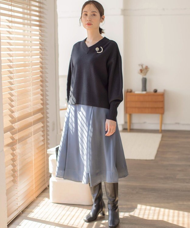 組曲 【8色展開・手洗い可】ウールカシミヤミックス Vネックニット ブラック系