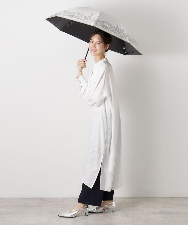 MOONBAT 【遮光100%/収納バッグ付き】SOLFEGE MODE  晴雨兼用 折りたたみ日傘 街並プリント ホワイト