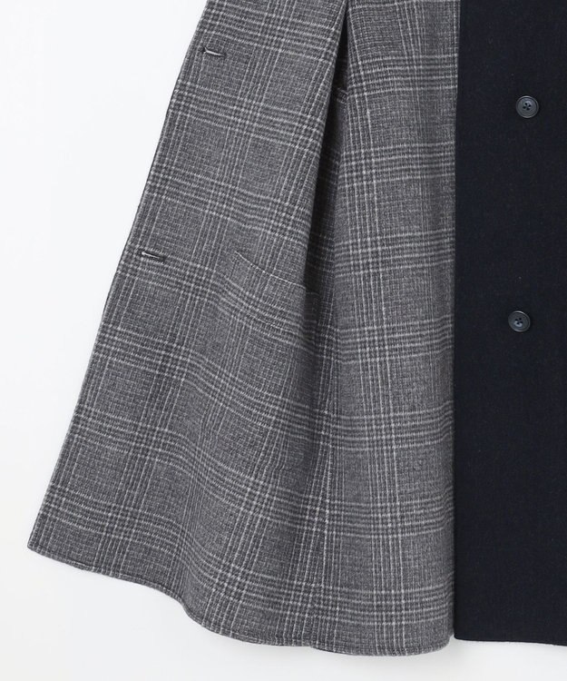 J.PRESS LADIES L 【リバーシブル】ウールナイロン リバー チェック ミドル コート ネイビー系