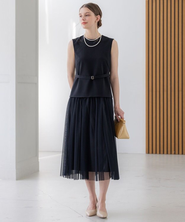 23区 【APPLAUDIR】クリアジョーゼット ドットチュールコンビ ドレス ブラック系