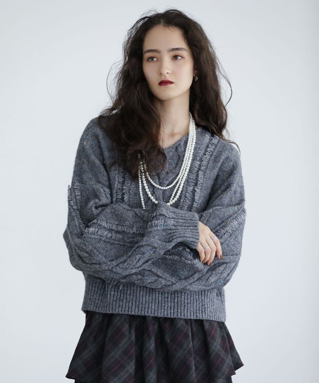 Green Parks ■ＥＳＣＡＲ　フリンジケーブルポップコーンニット Gray