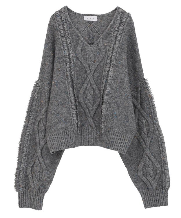 Green Parks ■ＥＳＣＡＲ　フリンジケーブルポップコーンニット Gray