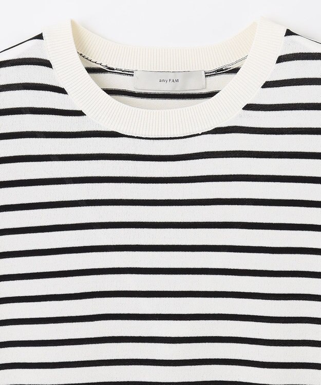 ANY 【UVケア/接触冷感/アンチピリング】クールタッチフレンチスリーブニット オフ×ブラック