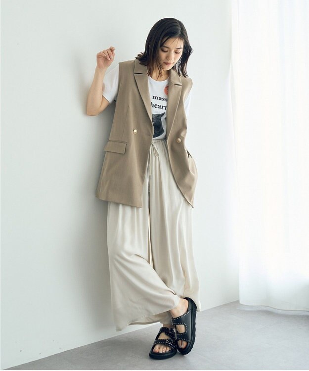 YECCA VECCA シルキータックワイドパンツ Charcoal Gray