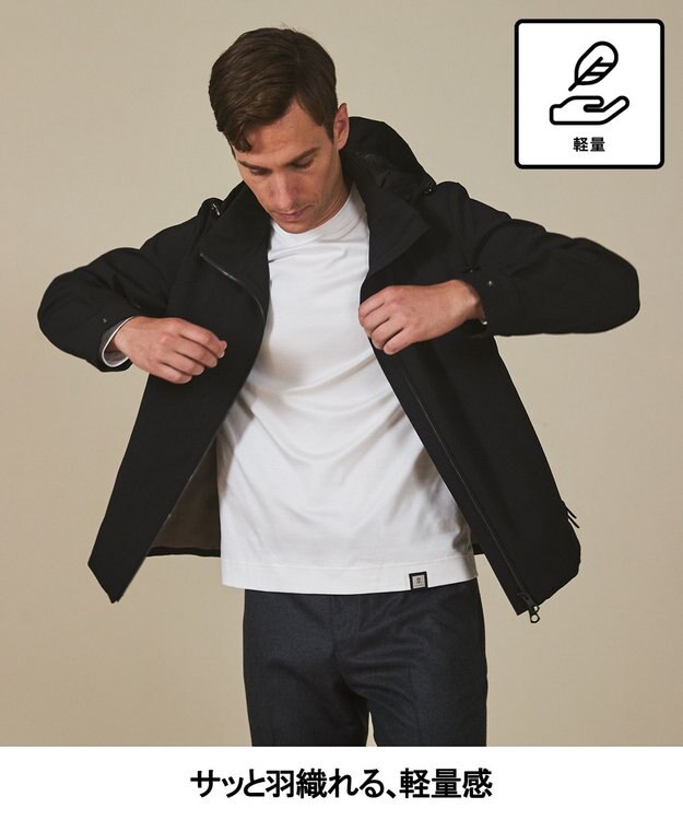 GOTAIRIKU 仕事で着られる【シワになりにくい/洗える/ストレッチ/吸水速乾】バブルテック フーデッドブルゾン ブラック系