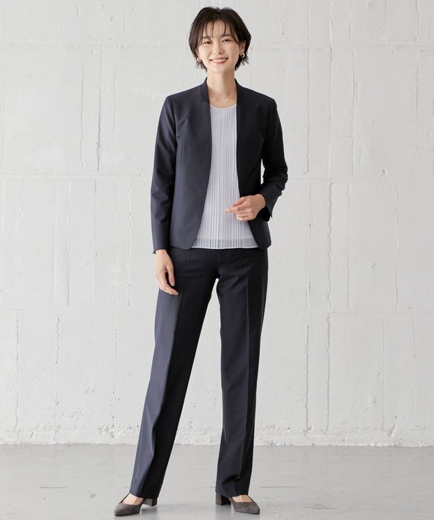 J.PRESS LADIES S BAHARIYE SOLID ノーカラー ジャケット ネイビー系