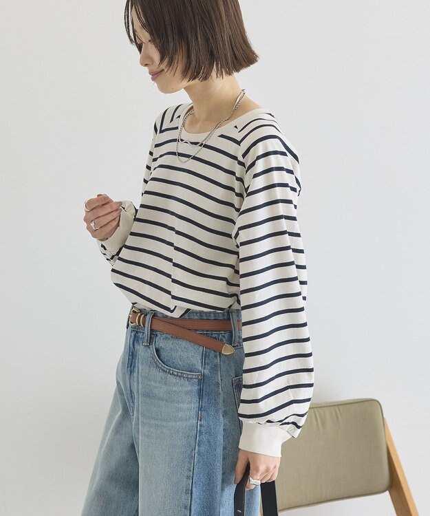 AMERICAN HOLIC フレアラグランボーダーロンＴ Off White