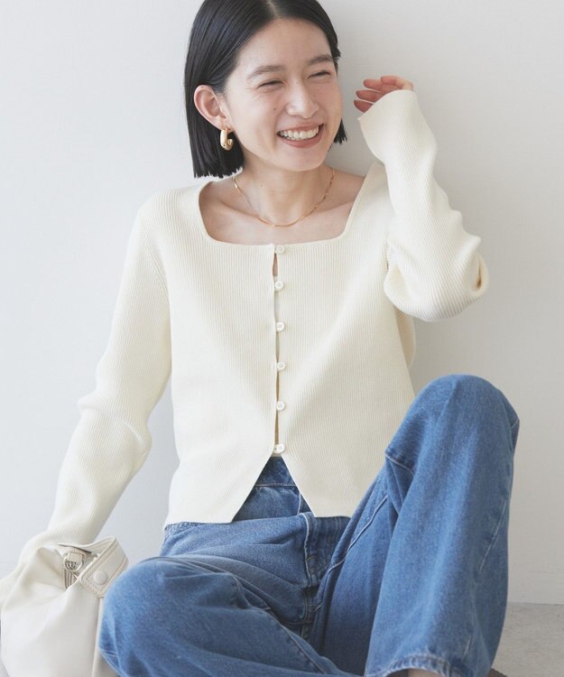 AMERICAN HOLIC スクエアリブニットカーディガン Ivory